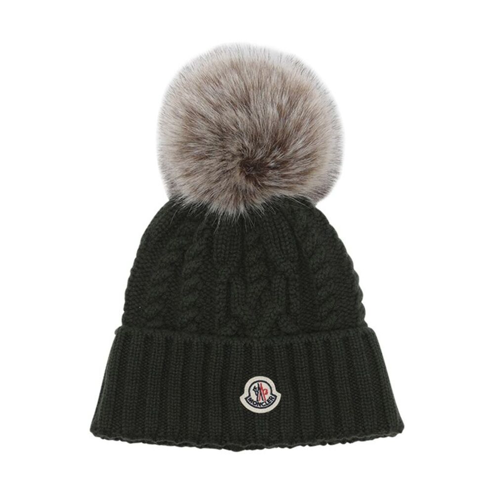 Moncler Women Logo Beanie With Pon Pon
